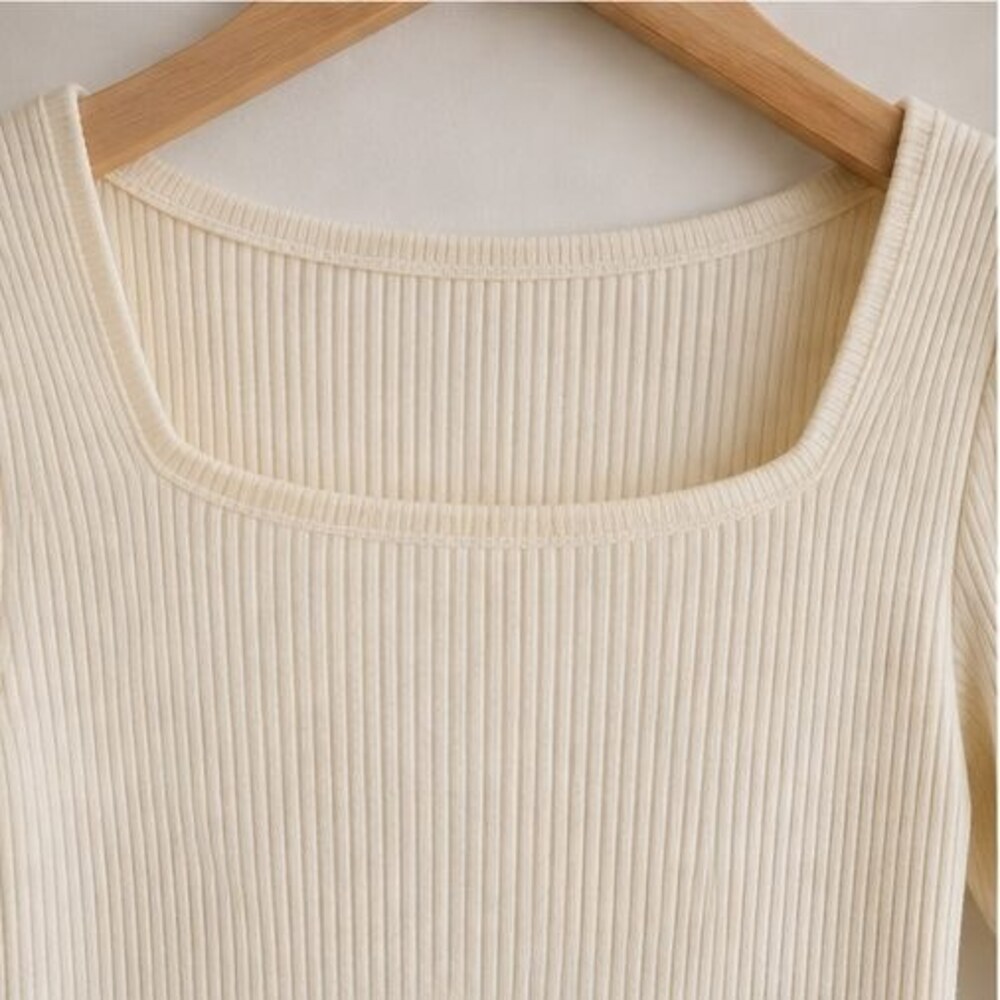 Ivory Ribbed Square Neck Top - Picture 4 of 6